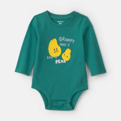 Baby Boy 'Gramps And I Are A Pear' Long-Sleeve Graphic Bodysuit - Green