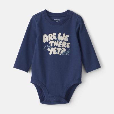 Baby Boy 'Are We There Yet?' Long-Sleeve Graphic Bodysuit - Navy Blue
