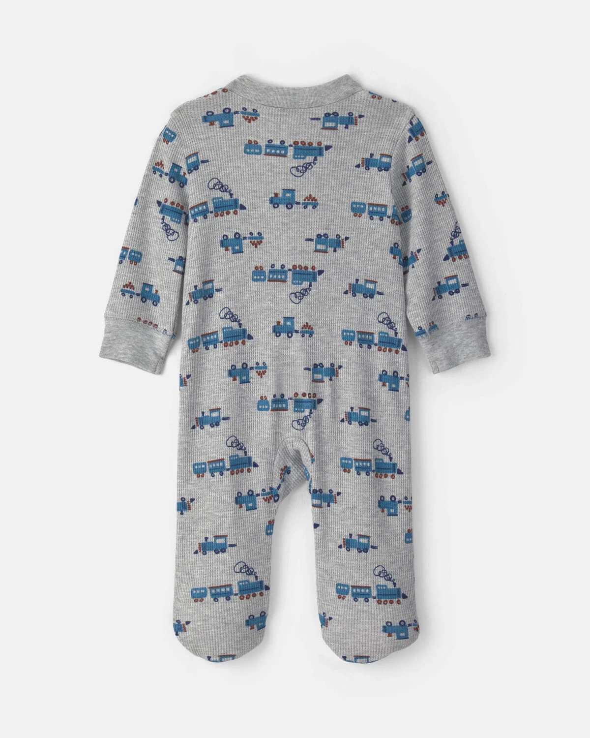 Baby Boy Train Cotton 2-Way Zip Thermal Sleep & Play Pajamas - Grey - Image 2