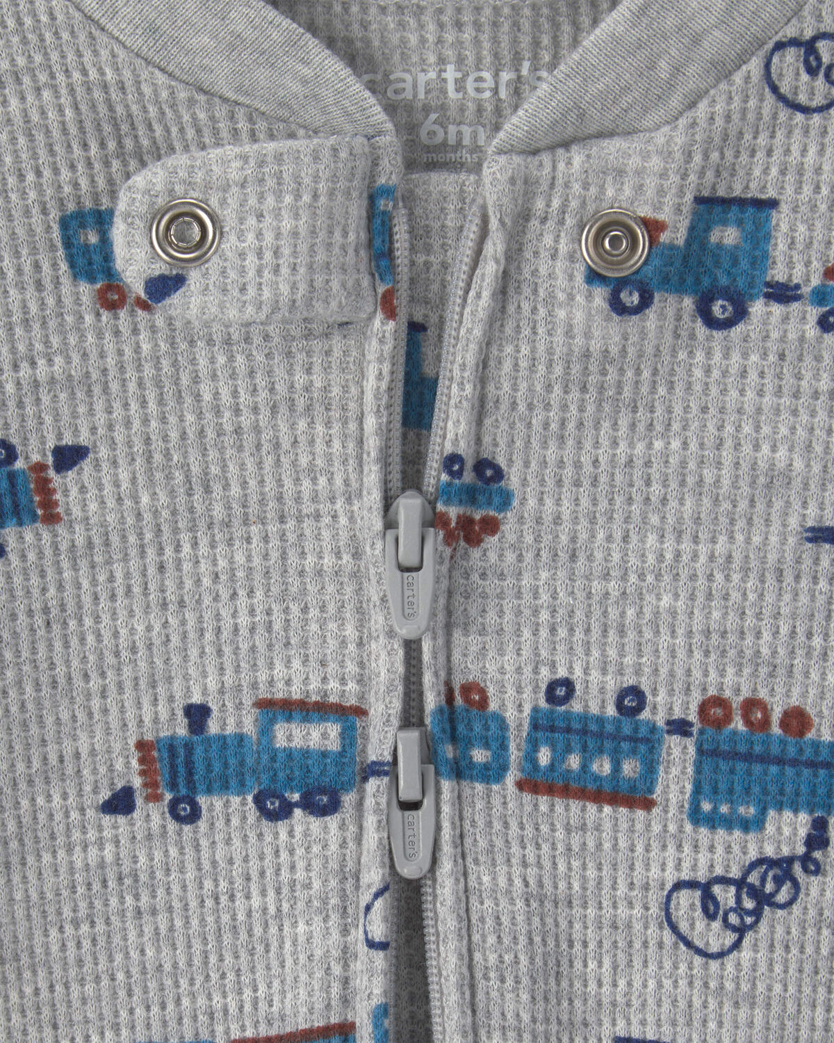 Baby Boy Train Cotton 2-Way Zip Thermal Sleep & Play Pajamas - Grey - Image 3
