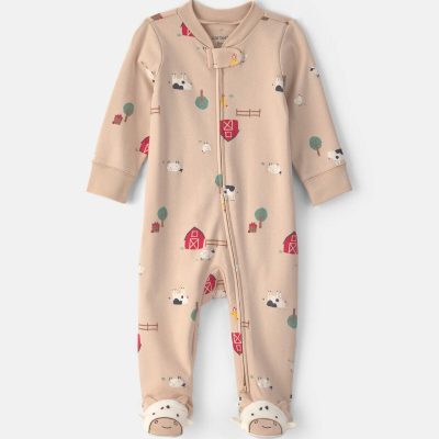 Baby Farm 100% Cotton 2-Way Zip Sleep & Play Pajamas - Beige