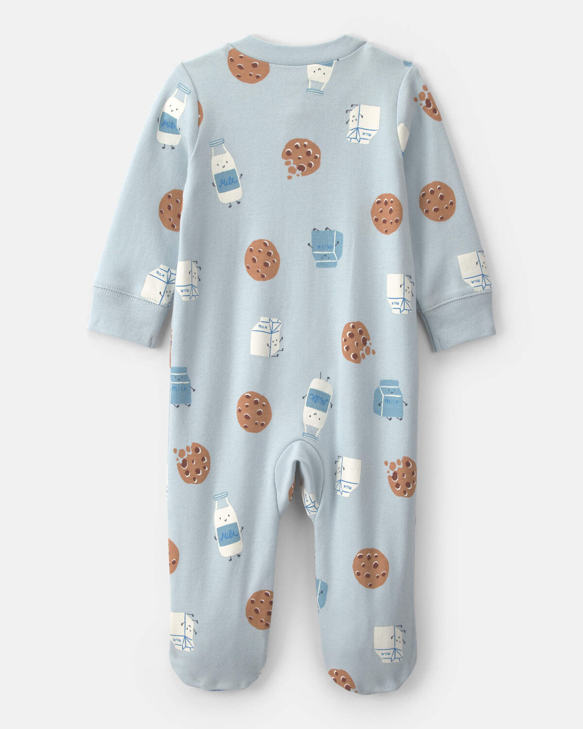 Baby Boy Milk & Cookies 100% Cotton 2-Way Zip Sleep & Play Pajamas - Blue - Image 2