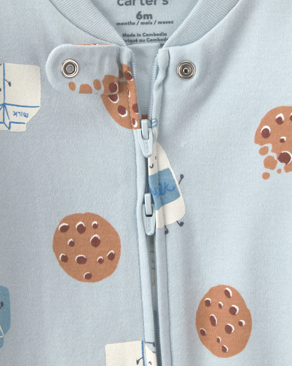 Baby Boy Milk & Cookies 100% Cotton 2-Way Zip Sleep & Play Pajamas - Blue - Image 3