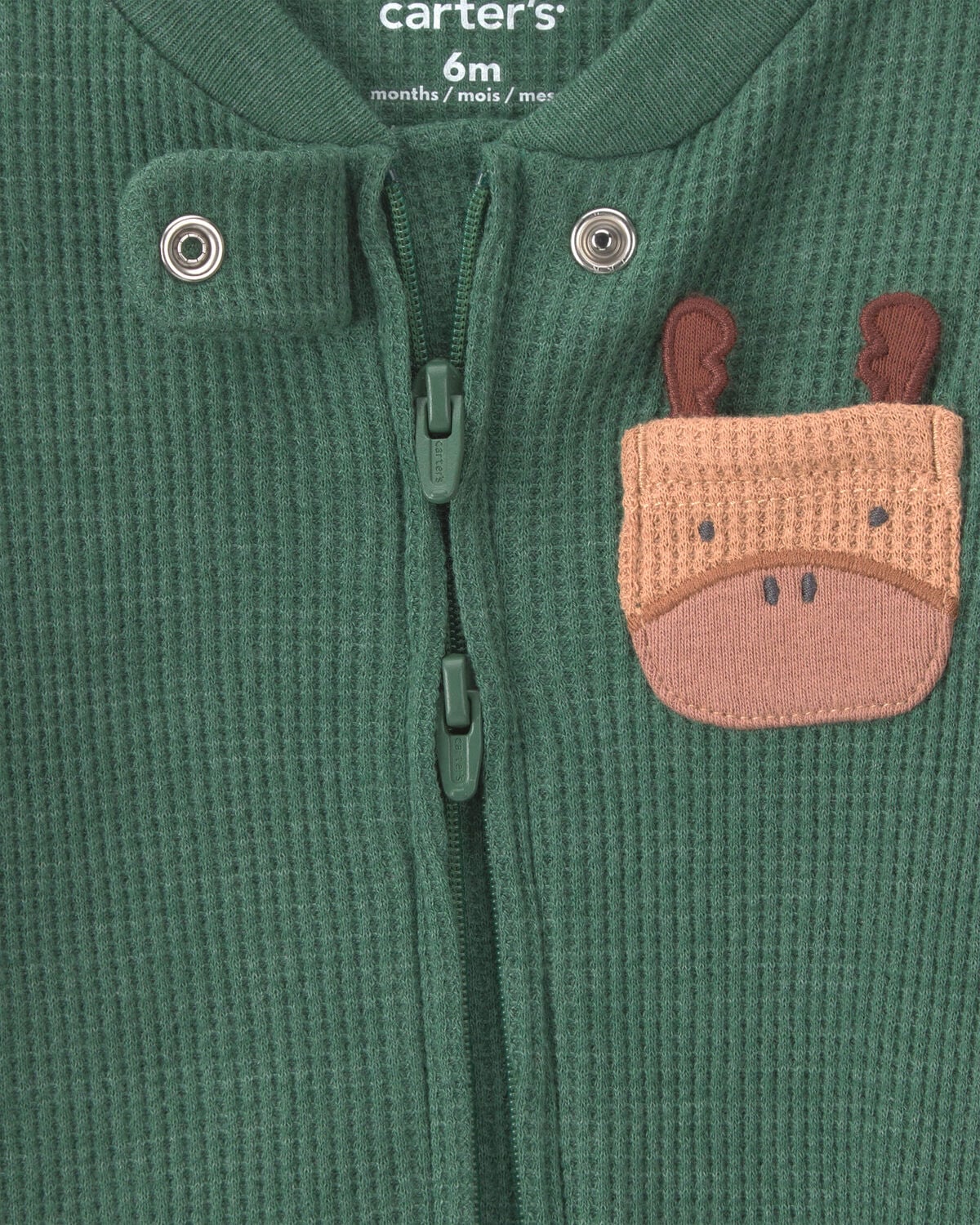 Baby Boy Moose Cotton 2-Way Zip Thermal Sleep & Play Pajamas - Green - Image 3