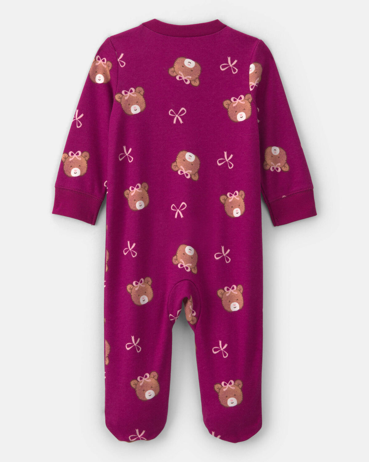 Baby Girl Bear 100% Cotton 2-Way Zip Sleep & Play Pajamas - Purple - Image 5
