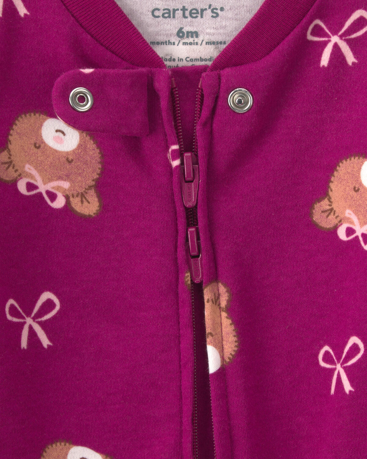Baby Girl Bear 100% Cotton 2-Way Zip Sleep & Play Pajamas - Purple - Image 6