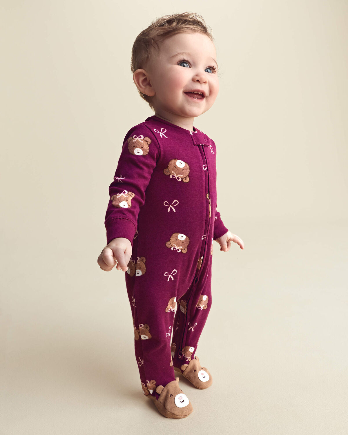 Baby Girl Bear 100% Cotton 2-Way Zip Sleep & Play Pajamas - Purple - Image 2