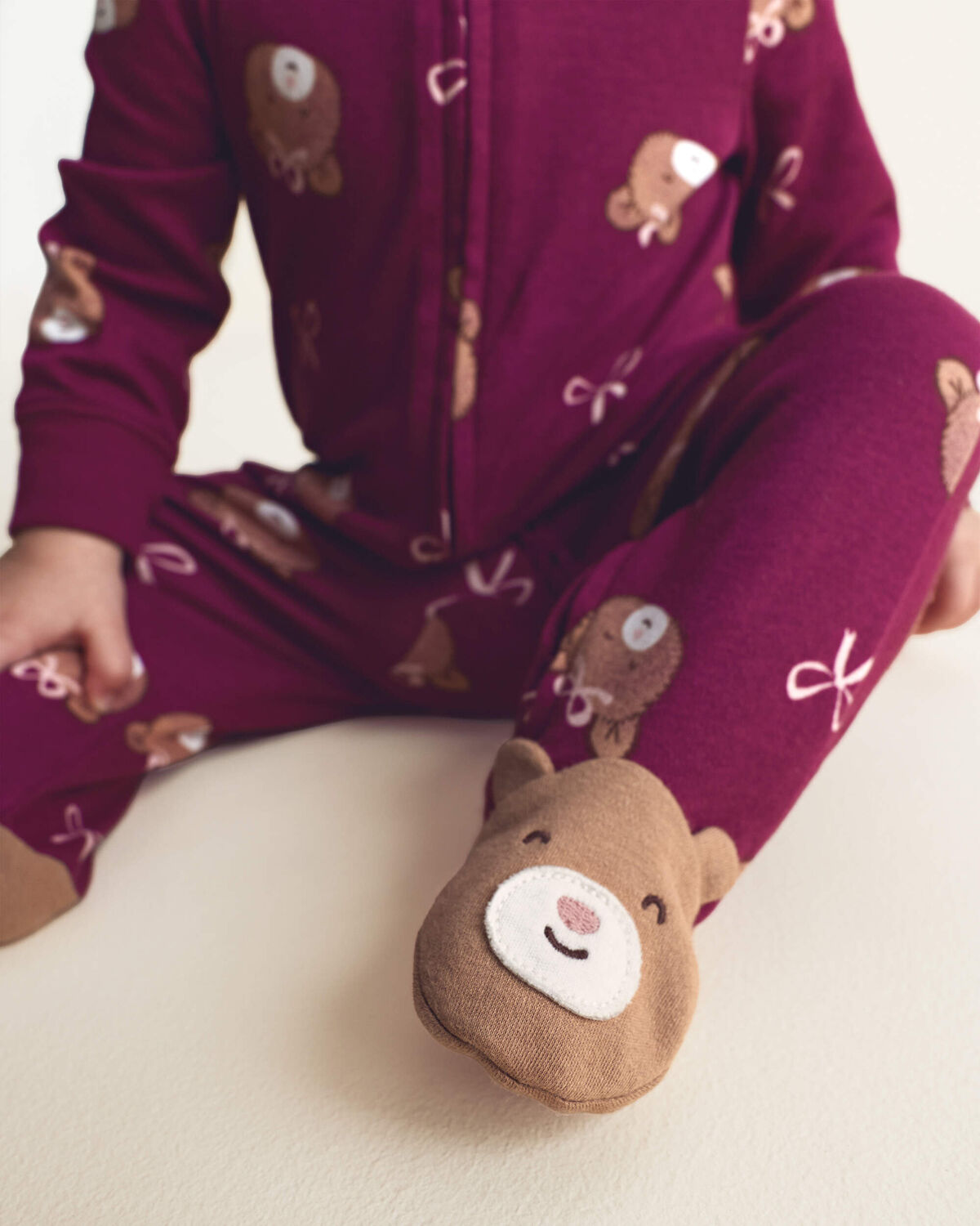 Baby Girl Bear 100% Cotton 2-Way Zip Sleep & Play Pajamas - Purple - Image 4