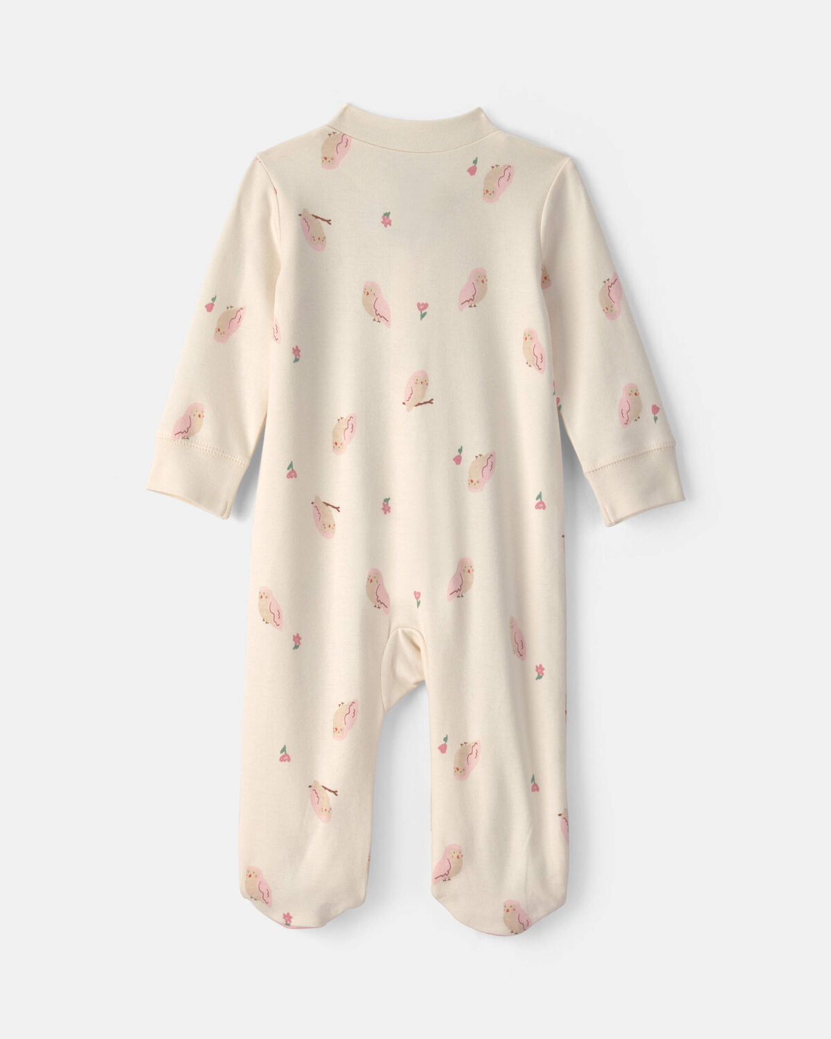 Baby Girl Owl 100% Cotton 2-Way Zip Sleep & Play Pajamas - Cream - Image 2
