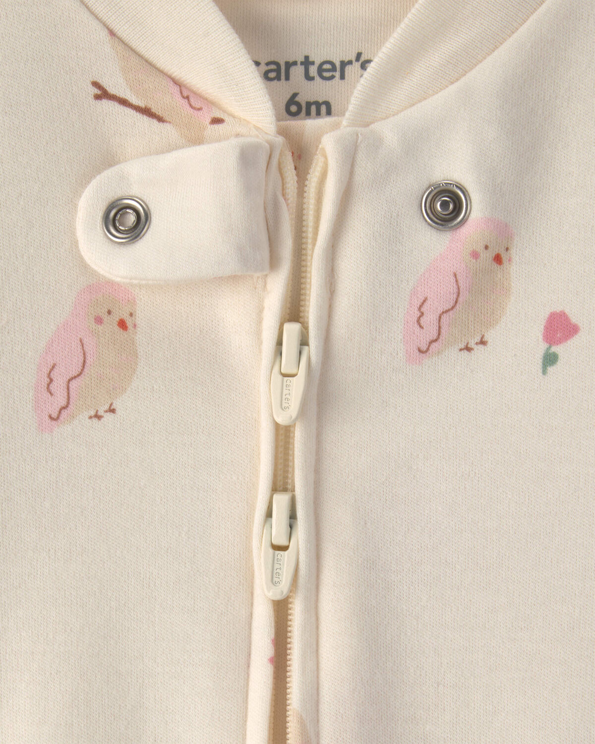 Baby Girl Owl 100% Cotton 2-Way Zip Sleep & Play Pajamas - Cream - Image 3