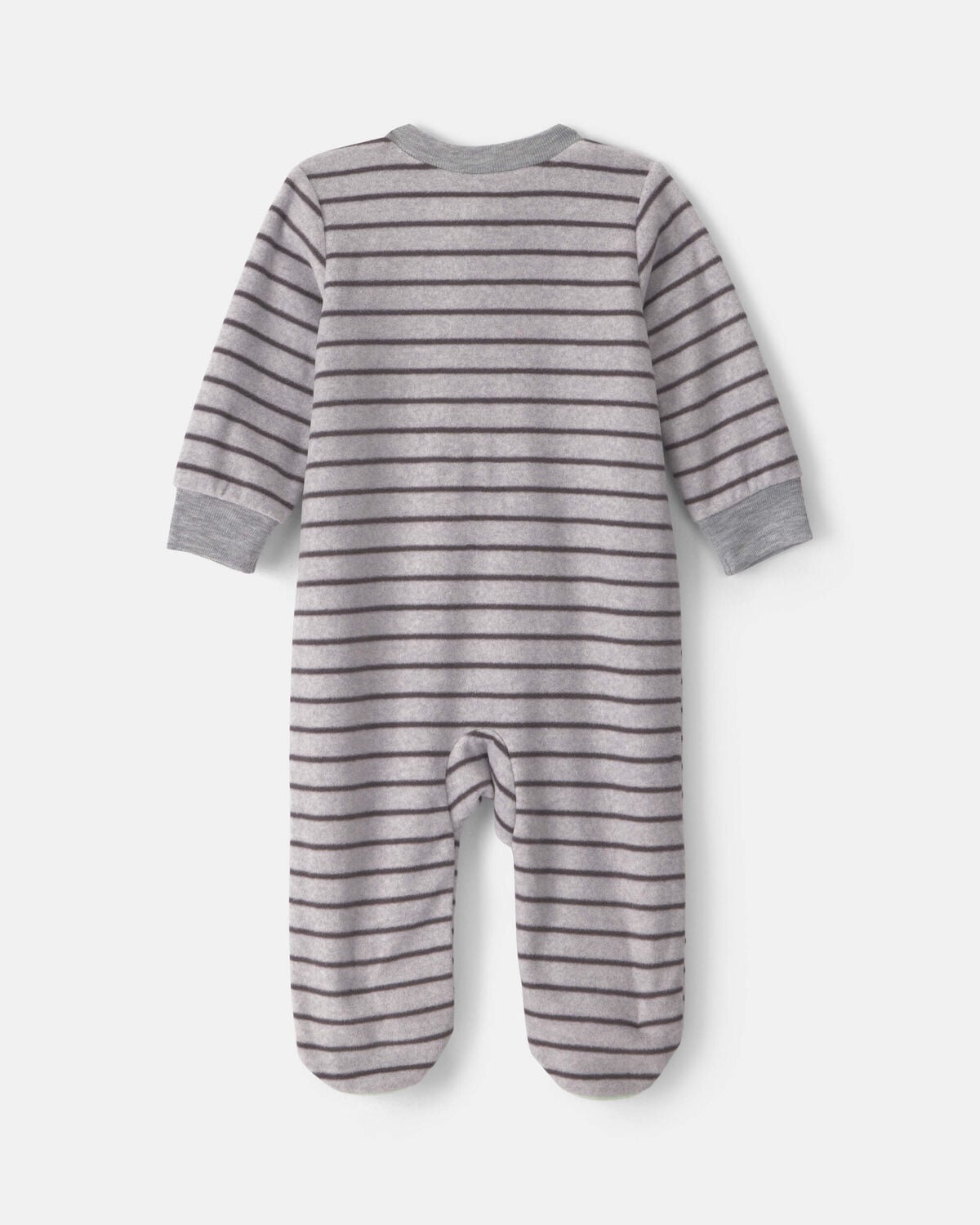 Baby Boy Monster Striped Fleece 2-Way Zip Sleep & Play Pajamas - Grey - Image 2