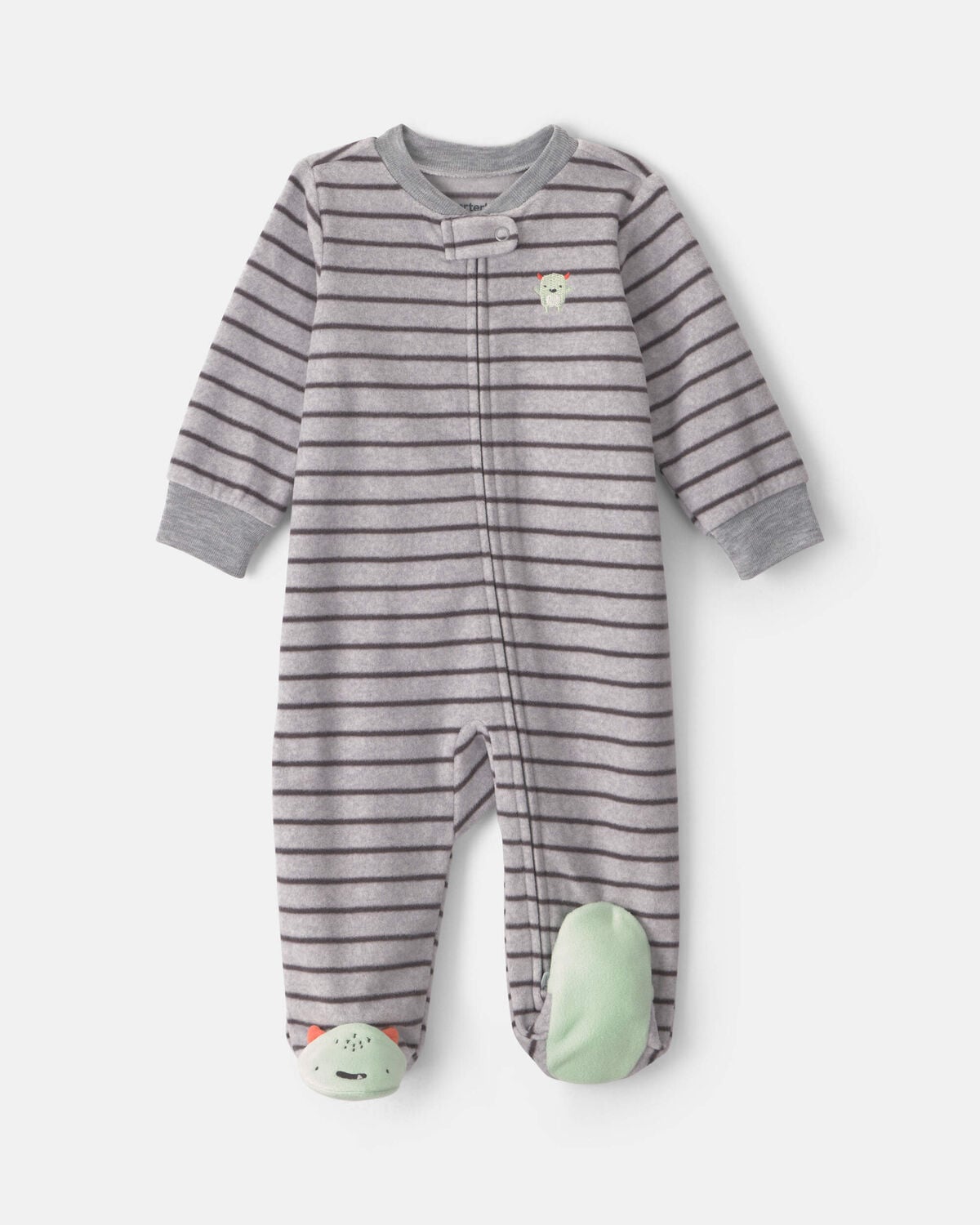Baby Boy Monster Striped Fleece 2-Way Zip Sleep & Play Pajamas - Grey - Image 3