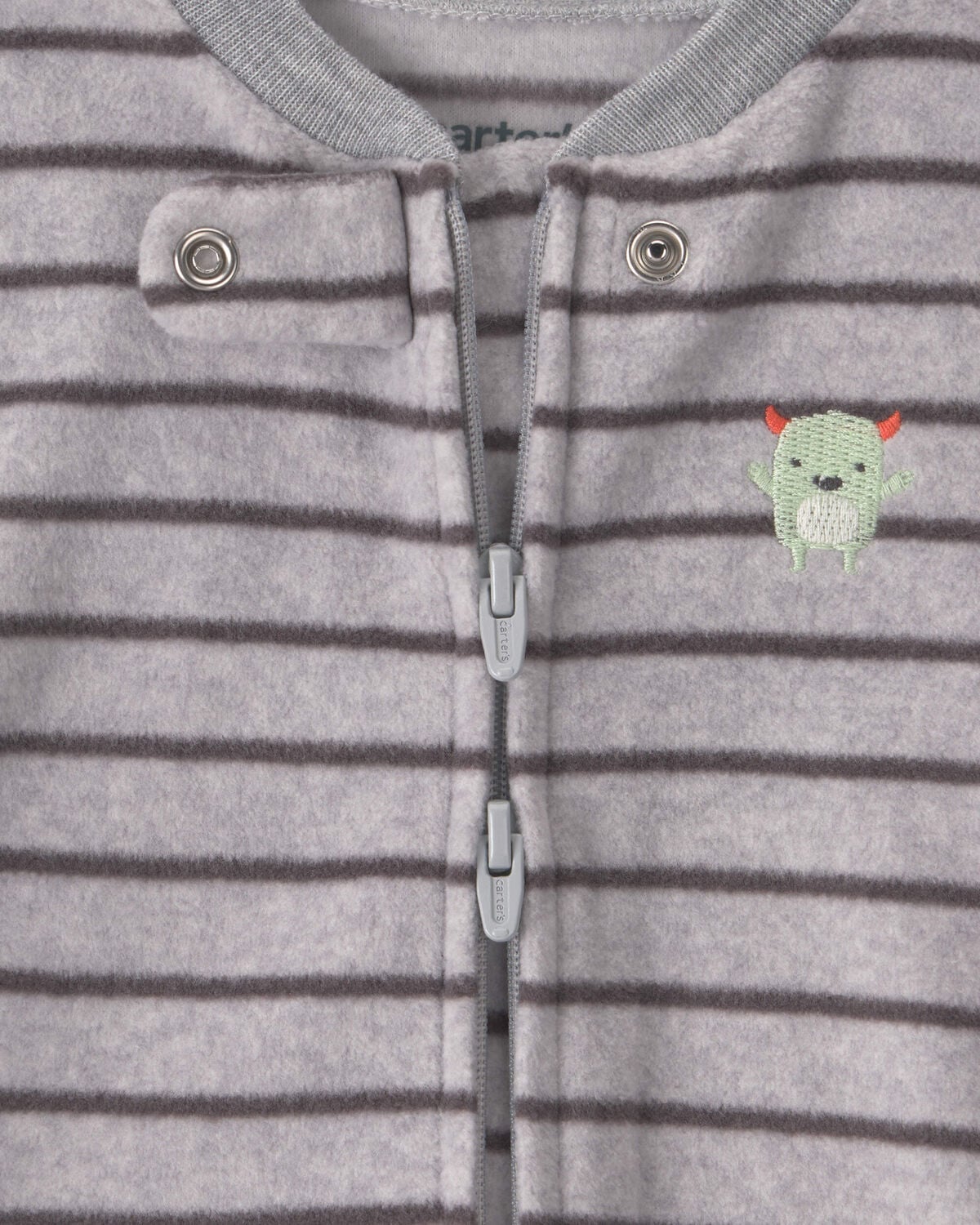 Baby Boy Monster Striped Fleece 2-Way Zip Sleep & Play Pajamas - Grey - Image 4