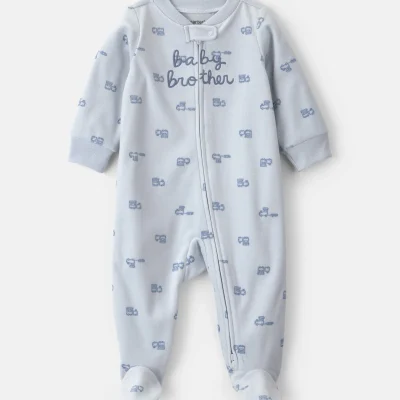 Baby Boy 'Baby Brother' Fleece 2-Way Zip Sleep & Play Pajamas - Blue