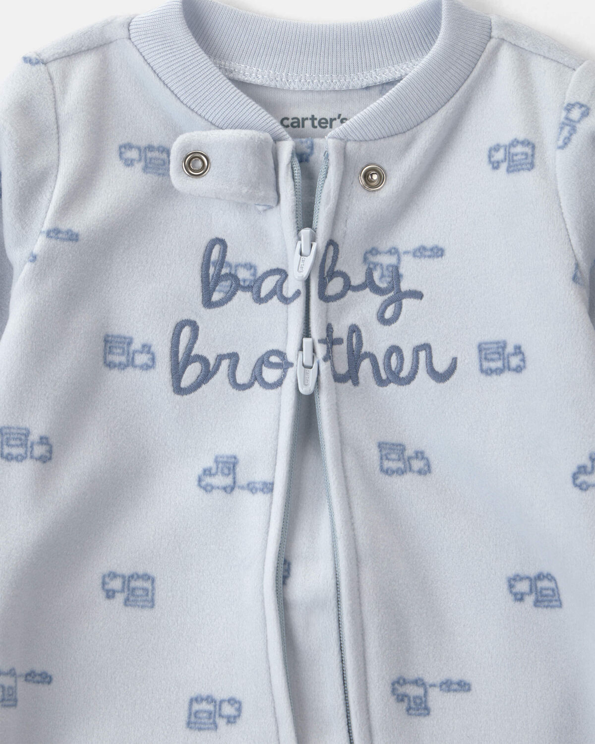 Baby Boy 'Baby Brother' Fleece 2-Way Zip Sleep & Play Pajamas - Blue - Image 3