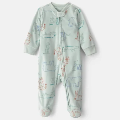 Baby Boy Safari Fleece 2-Way Zip Sleep & Play Pajamas - Green