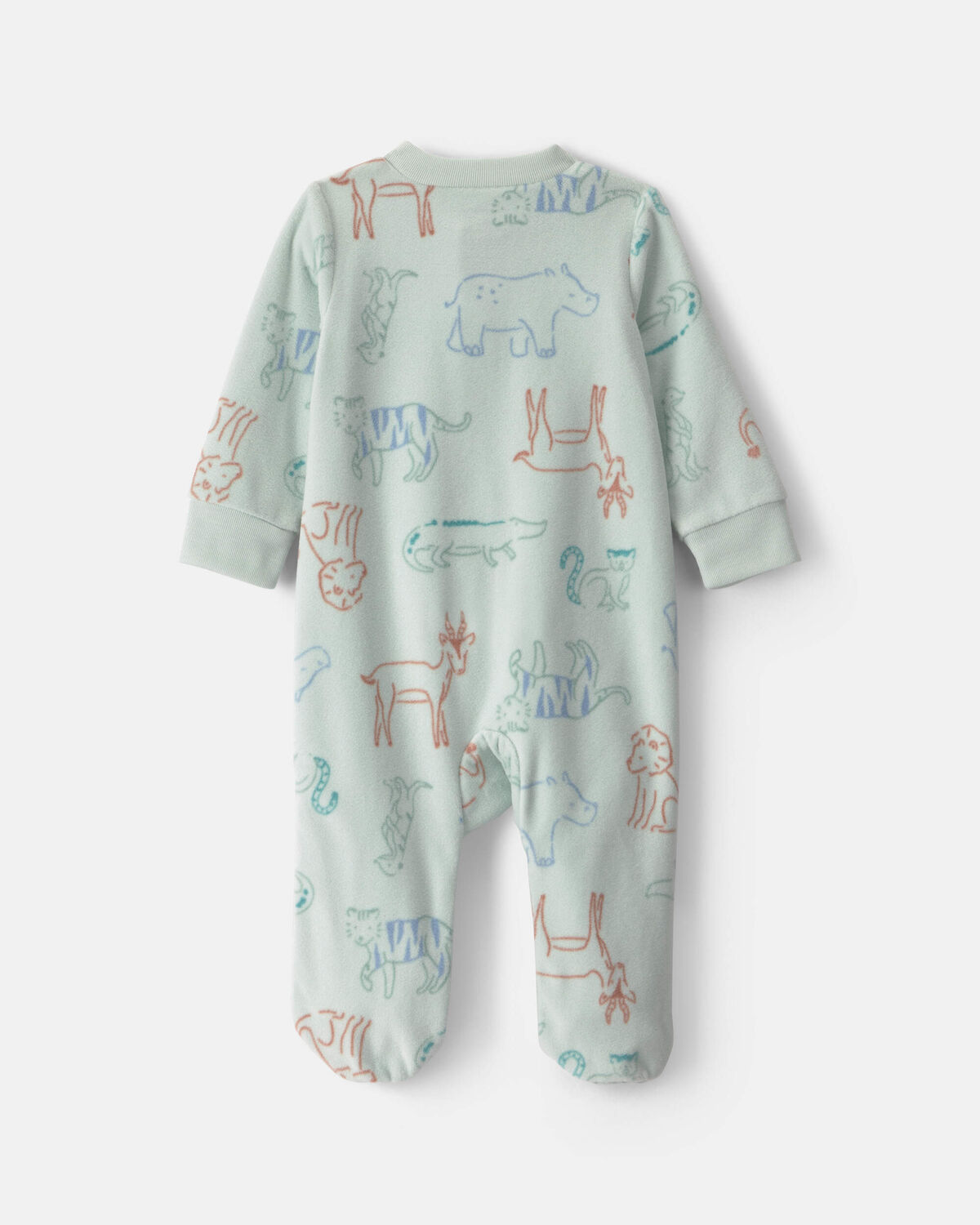 Baby Boy Safari Fleece 2-Way Zip Sleep & Play Pajamas - Green - Image 2