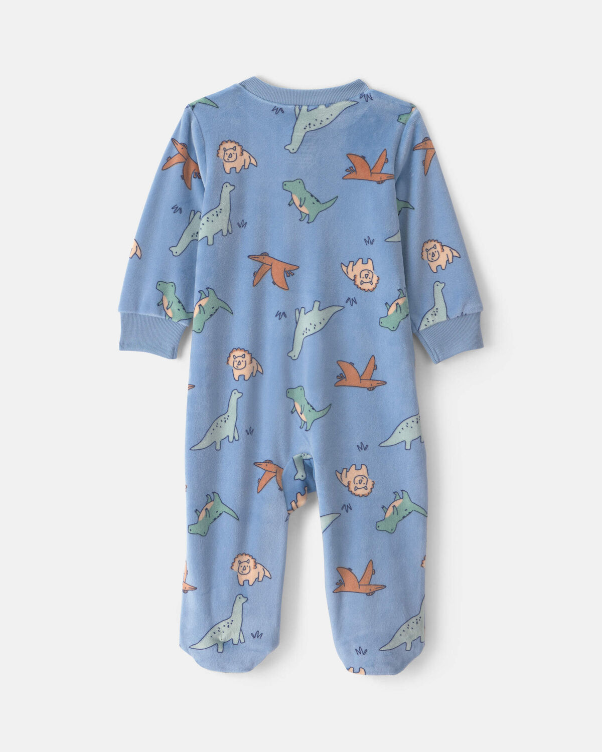 Baby Boy Dinosaur 2-Way Zip DreamPlush Sleep & Play Pajamas - Blue - Image 2