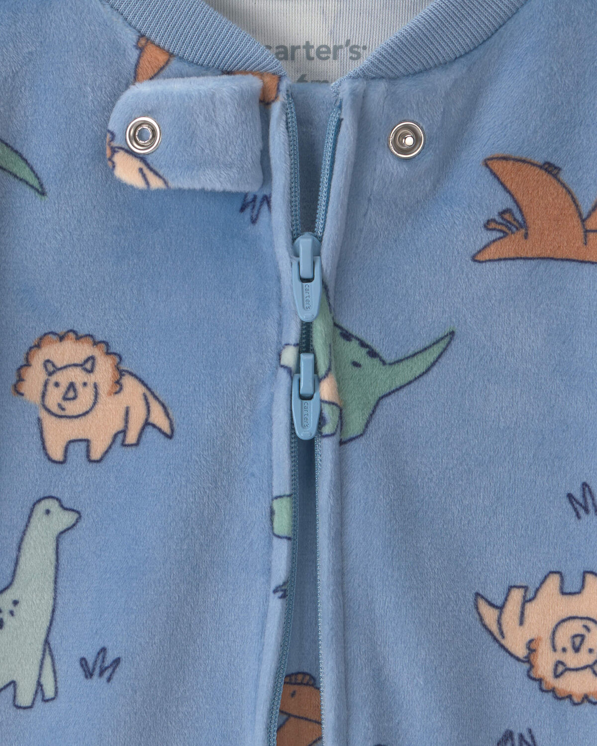 Baby Boy Dinosaur 2-Way Zip DreamPlush Sleep & Play Pajamas - Blue - Image 4