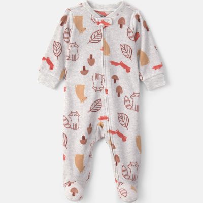 Baby Autumn Fleece 2-Way Zip Sleep & Play Pajamas - Grey