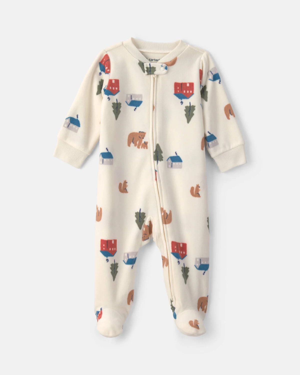 Baby Bear Cabin Fleece 2-Way Zip Sleep & Play Pajamas - Cream