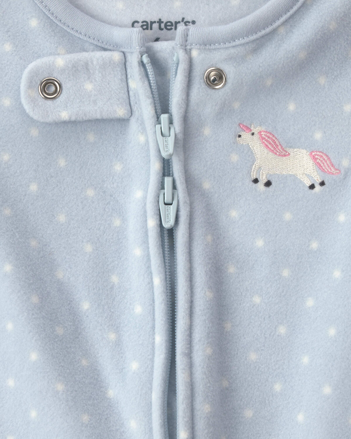 Baby Girl Unicorn Fleece 2-Way Zip Sleep & Play Pajamas - Blue - Image 3