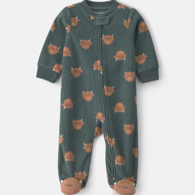Baby Boy Farm Fleece 2-Way Zip Sleep & Play Pajamas - Green