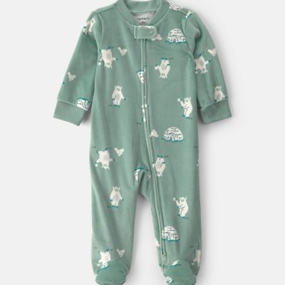 Baby Boy Yeti Fleece 2-Way Zip DreamPlush Sleep & Play Pajamas - Green