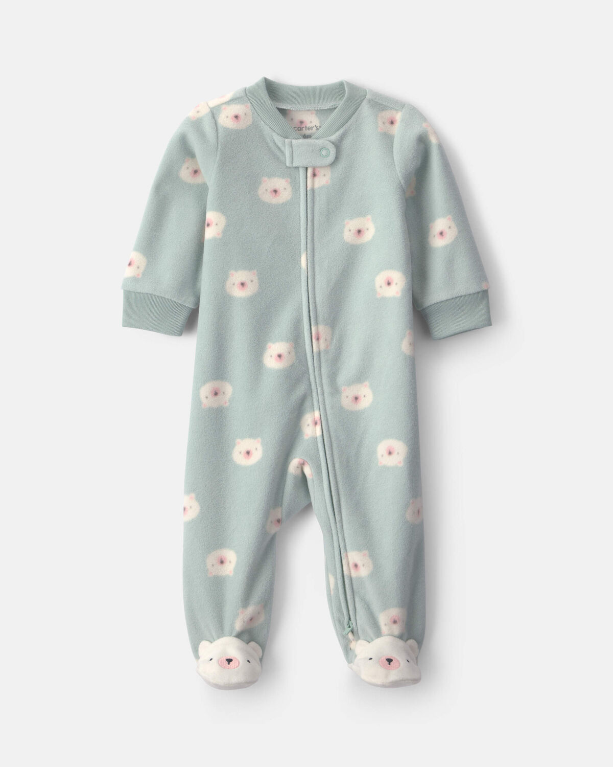 Baby Girl Bear Fleece 2-Way Zip Sleep & Play Pajamas - Green