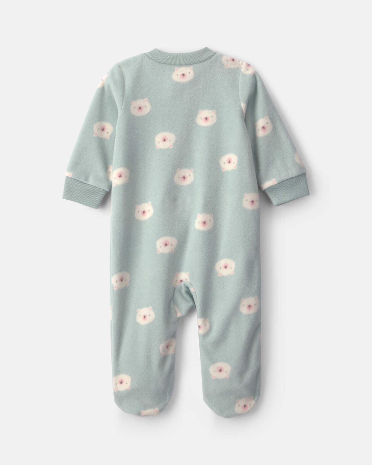 Baby Girl Bear Fleece 2-Way Zip Sleep & Play Pajamas - Green - Image 2