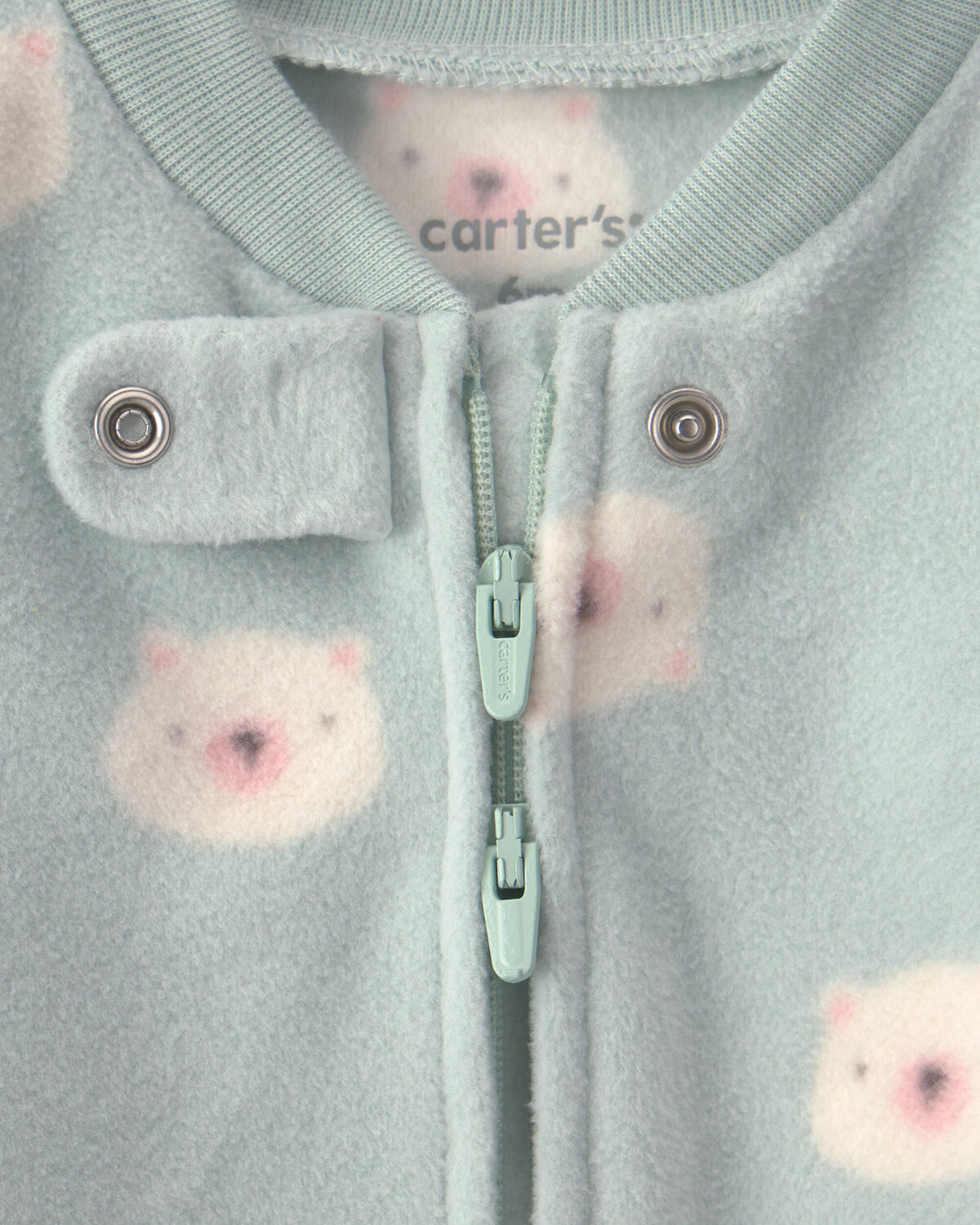 Baby Girl Bear Fleece 2-Way Zip Sleep & Play Pajamas - Green - Image 3