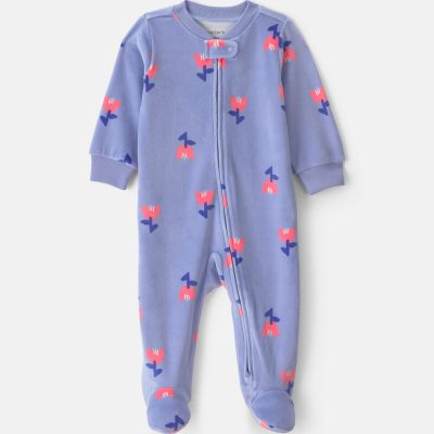 Baby Girl Tulip 2-Way Zip DreamPlush Sleep & Play Pajamas - Blue