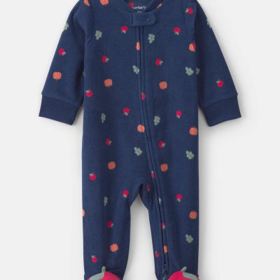 Baby Girl Fruit Fleece 2-Way Zip Sleep & Play Pajamas - Blue