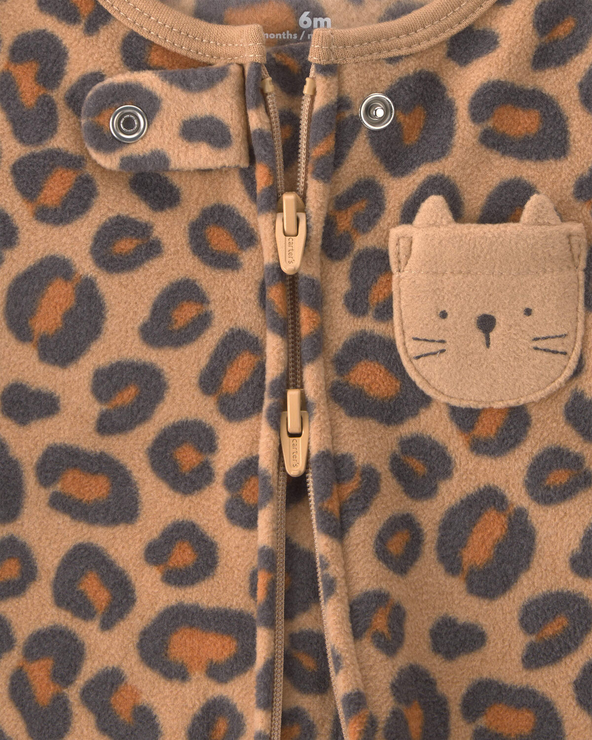 Baby Girl Leopard Fleece 2-Way Zip Sleep & Play Pajamas - Brown - Image 4
