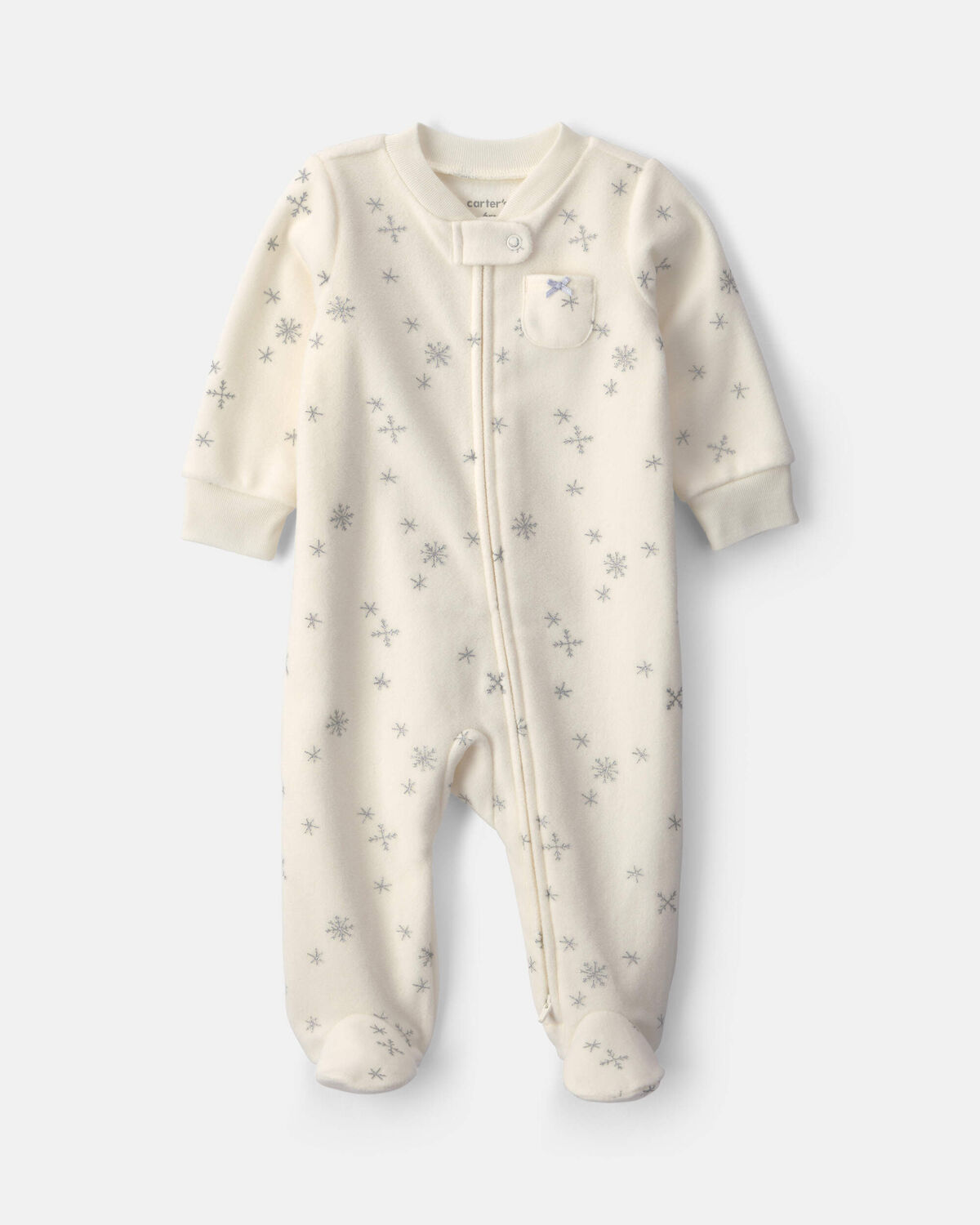 Baby Girl Snowflake Fleece 2-Way Zip Sleep & Play Pajamas - Cream