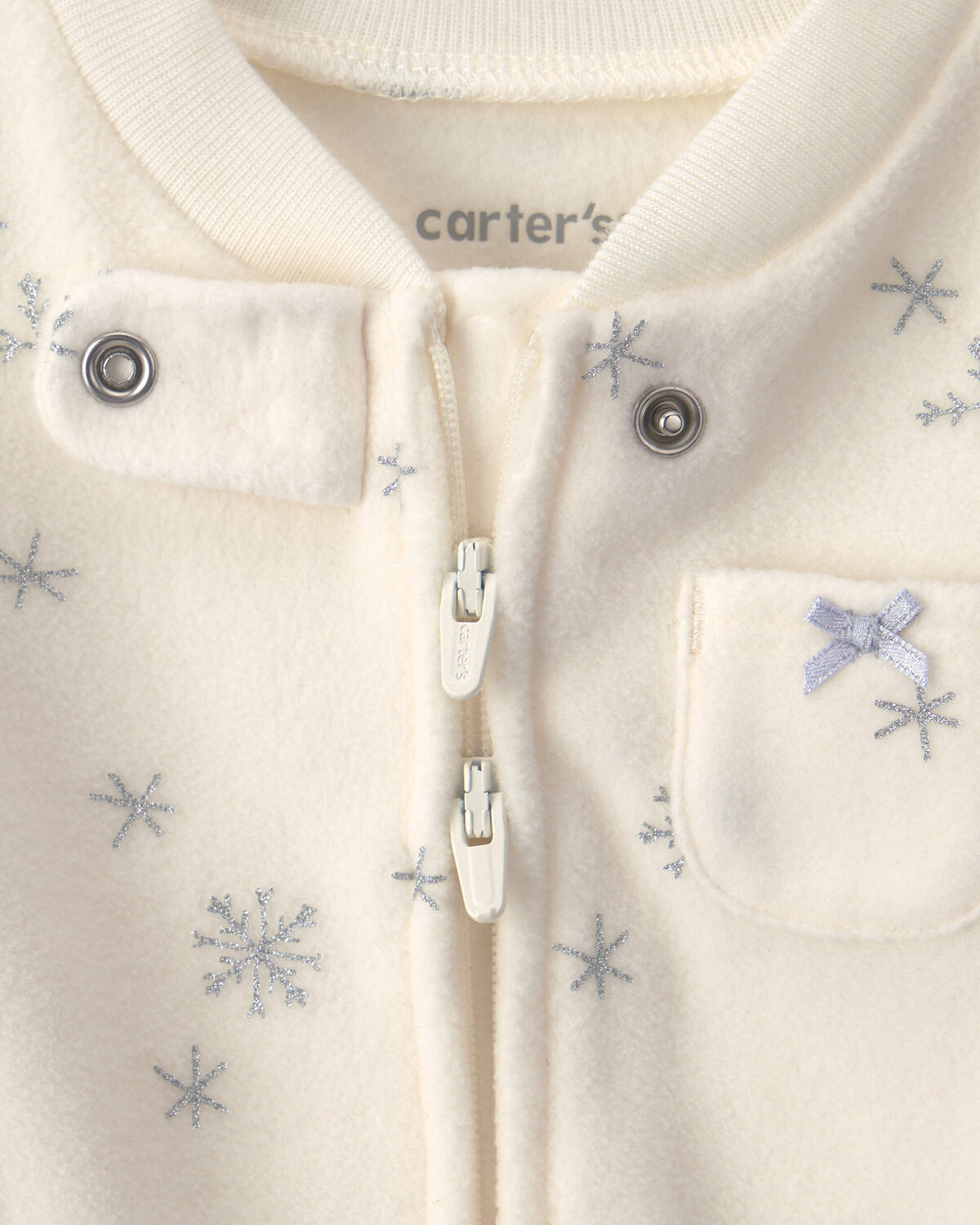 Baby Girl Snowflake Fleece 2-Way Zip Sleep & Play Pajamas - Cream - Image 3