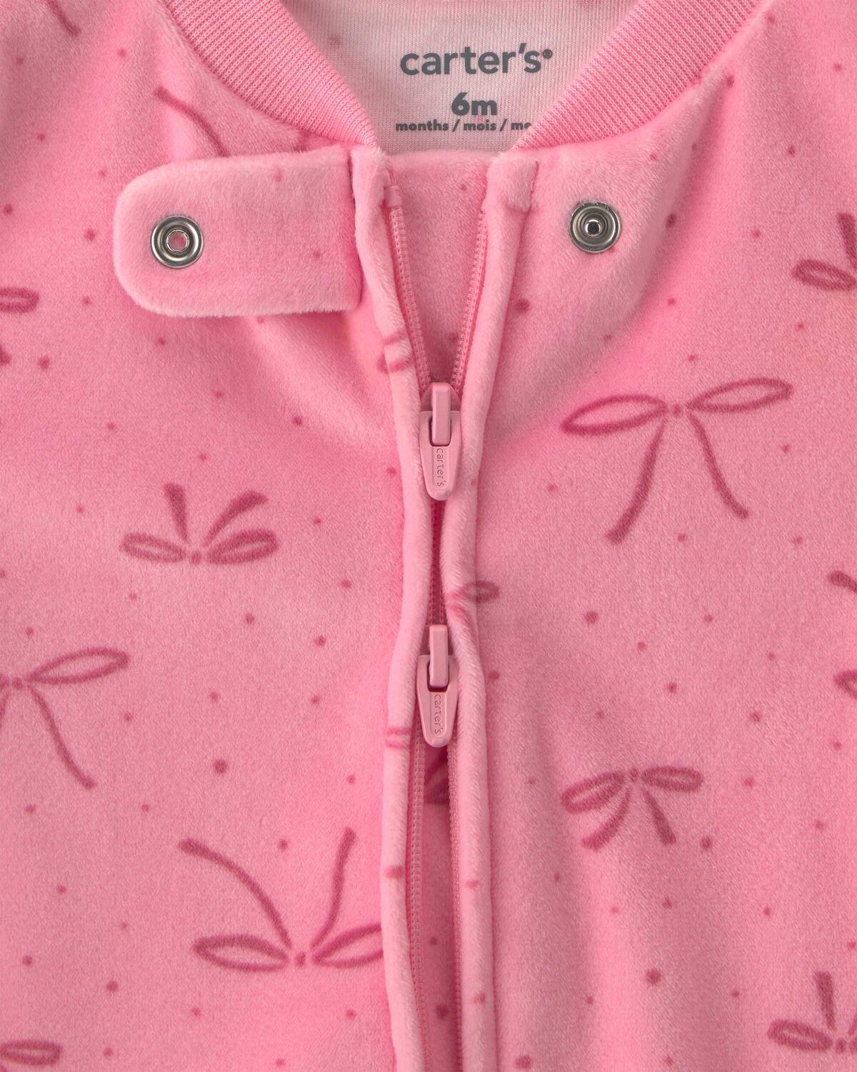 Baby Girl Bow Fleece 2-Way Zip DreamPlush Sleep & Play Pajamas - Pink - Image 3