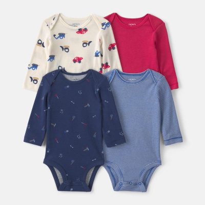 Baby Boy 4-Pack Construction Long-Sleeve Multipack Bodysuits