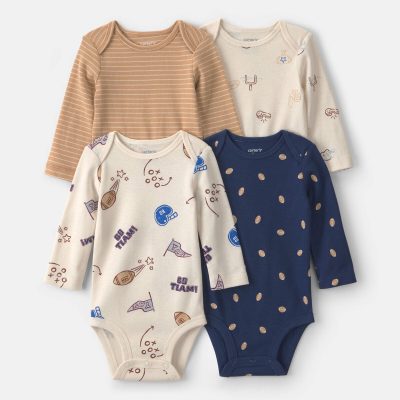 Baby Boy 4-Pack Football Long-Sleeve Multipack Bodysuits