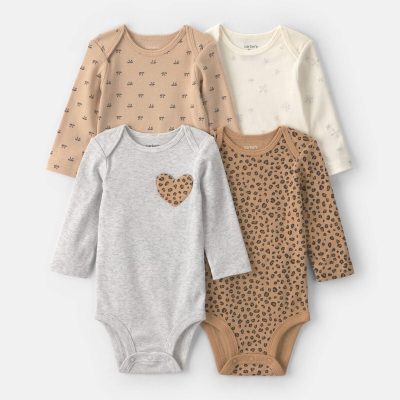 Baby Girl 4-Pack Leopard Print Long-Sleeve Multipack Bodysuits