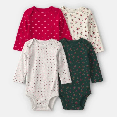 Baby Girl 4-Pack Bow Floral Long-Sleeve Multipack Bodysuits