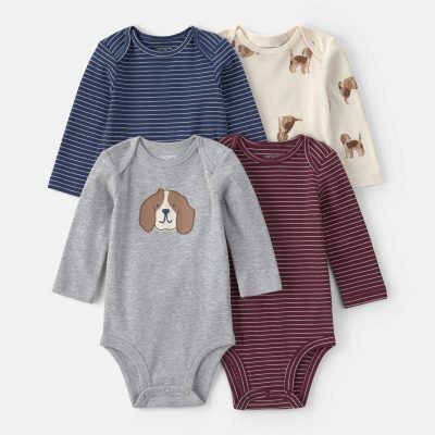 Baby Boy 4-Pack Dog Striped Long-Sleeve Multipack Bodysuits