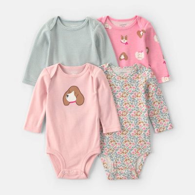Baby Girl 4-Pack Dog Long-Sleeve Multipack Bodysuits