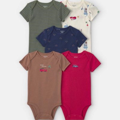 Baby Boy 5-Pack Transportation Short-Sleeve Multipack Bodysuits