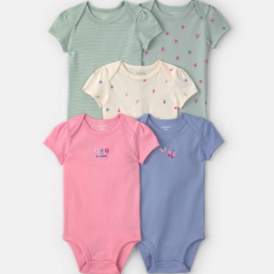 Baby Girl 5-Pack Floral Butterfly Short-Sleeve Multipack Bodysuits
