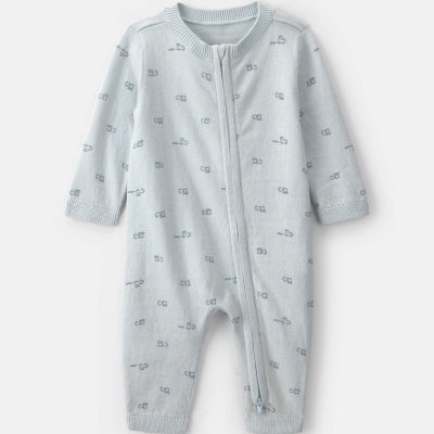 Baby Boy Train 2-Way Zip Long-Sleeve Jumpsuit - Blue