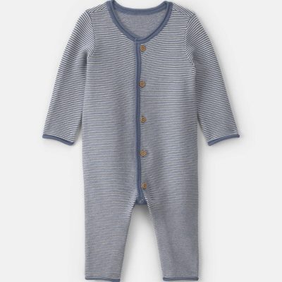 Baby Boy Striped Long-Sleeve Jumpsuit - Navy Blue