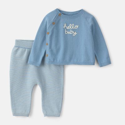Baby Boy 2-Piece 'Hello Baby' Long-Sleeve Top & Pant Set - Blue