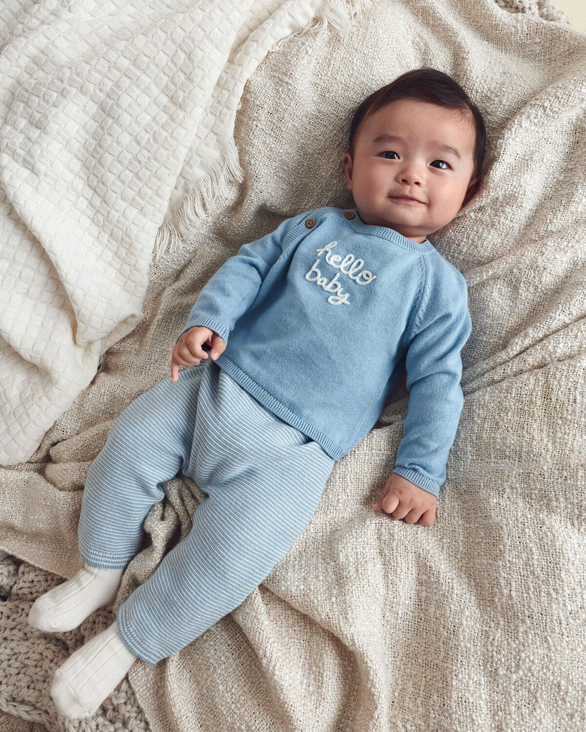 Baby Boy 2-Piece 'Hello Baby' Long-Sleeve Top & Pant Set - Blue - Image 2