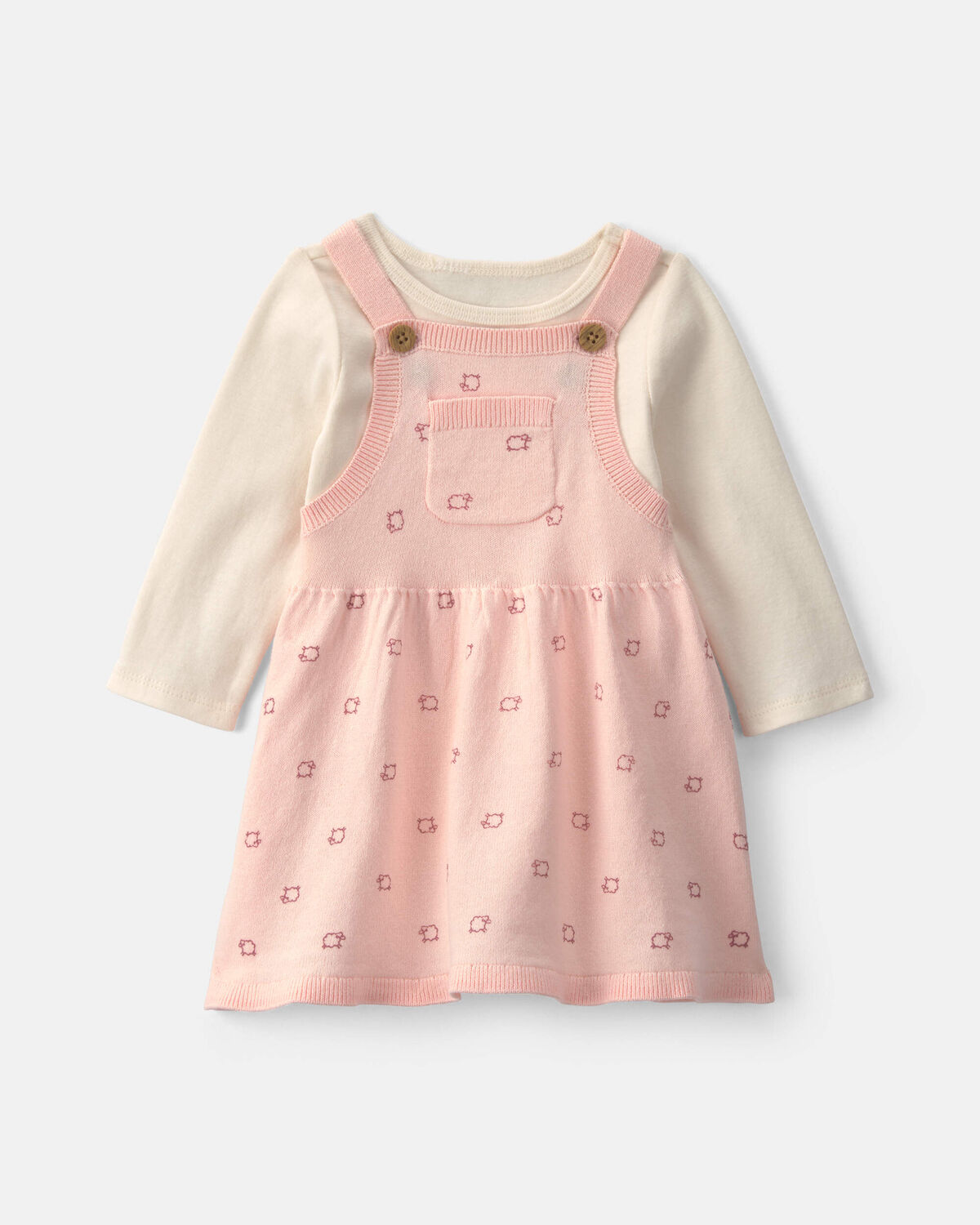 Baby Girl 2-Piece Sheep Long-Sleeve Dress Set - Pink/Cream